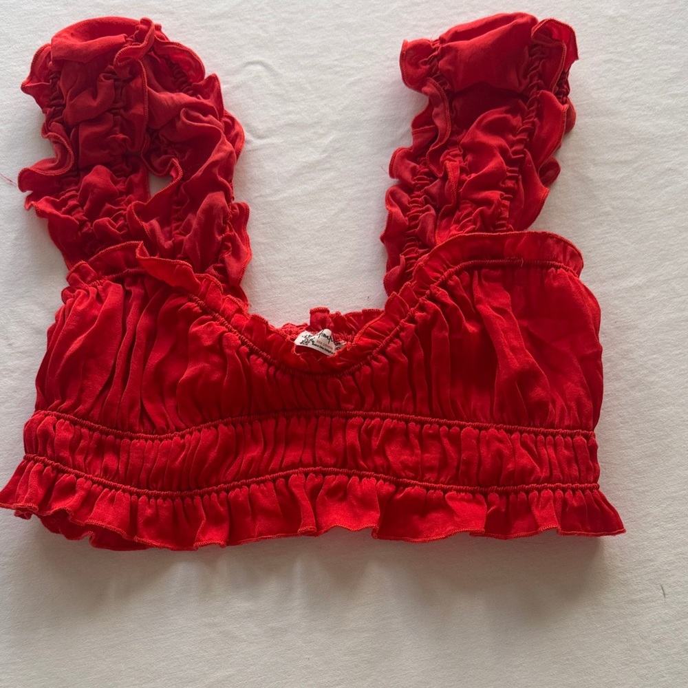 Free People Red Ruffled Crop Top - Women